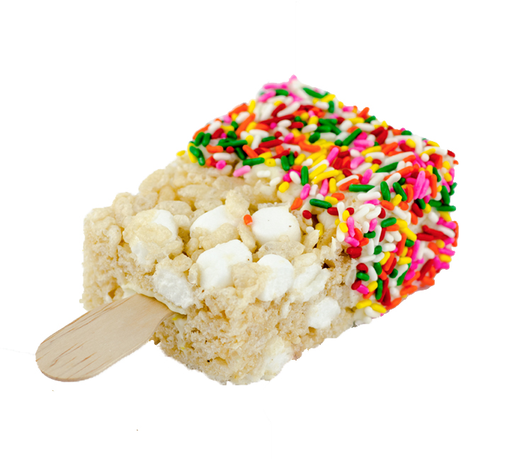 We bake our cupcakes fresh daily. (Shown: Rice Krispie Treat cupcakes.)