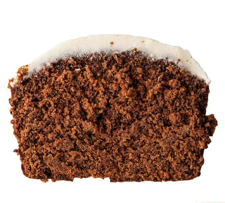 We bake our cupcakes fresh daily. (Shown: Slice of Gingerbread Loaf cupcakes.)