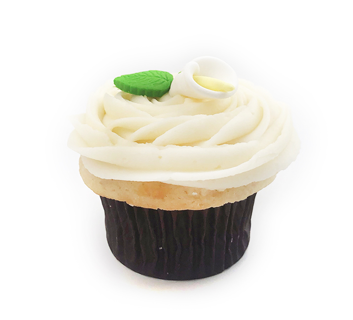 We bake our cupcakes fresh daily. (Shown: Wedding Cake Cupcake cupcakes.)