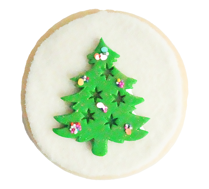 We bake our cupcakes fresh daily. (Shown: Butter Cream frosted Christmas Tree Cookie cupcakes.)